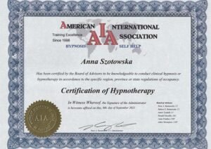 Certyfikat: Hypnotherapy – Anna Szotowska