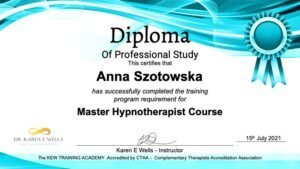 Certyfikat: Master Hypnotherapist Course – Anna Szotowska