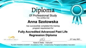 Certyfikat: Advanced Past Life Regression Diploma – Anna Szotowska