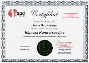 Certyfikat: Hipnoza konwersacyjna – Anna Szotowska